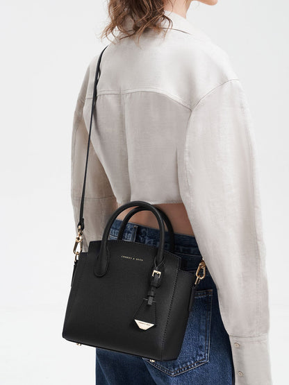 Harper Structured Top Handle Bag - Black | CHARLES & KEITH