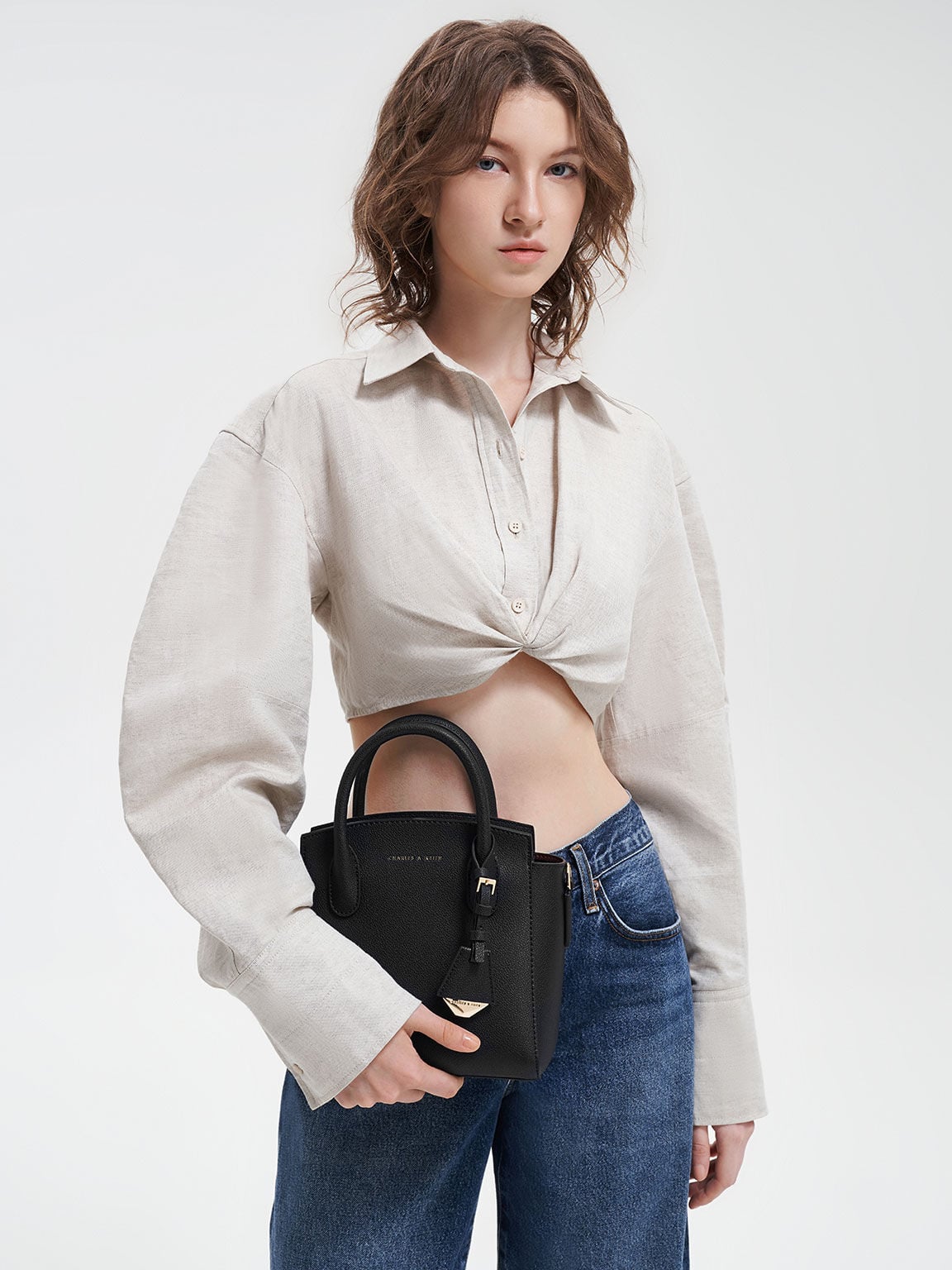 Harper Structured Top Handle Bag - Black | CHARLES & KEITH