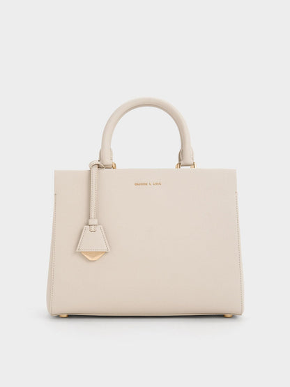 Mirabelle Structured Top Handle bag - Ivory | CHARLES & KEITH