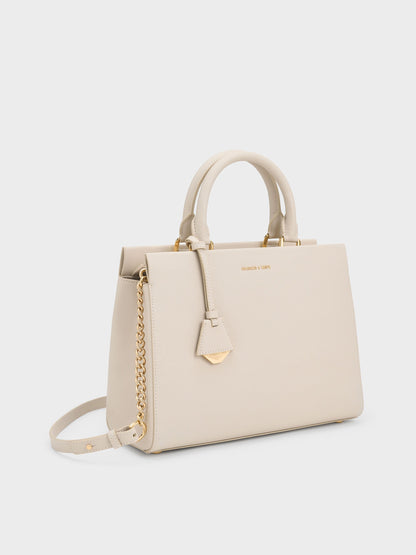 Mirabelle Structured Top Handle bag - Ivory | CHARLES & KEITH
