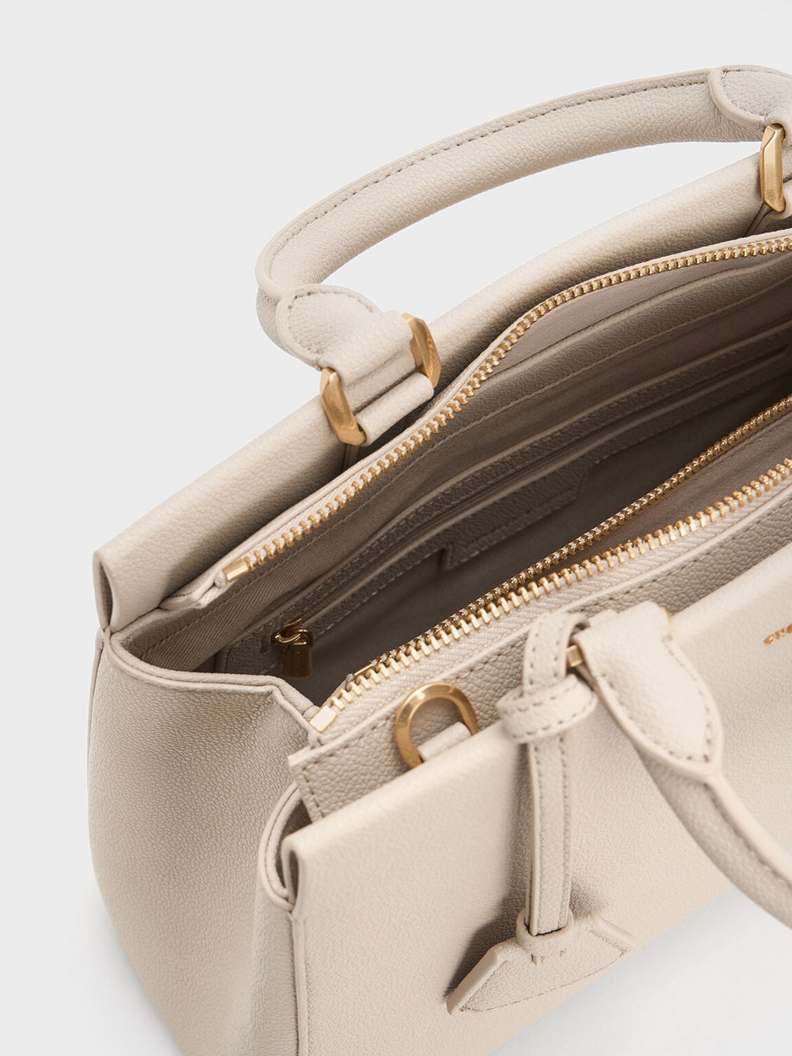 Mirabelle Structured Top Handle bag - Ivory | CHARLES & KEITH