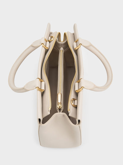 Mirabelle Structured Top Handle bag - Ivory | CHARLES & KEITH