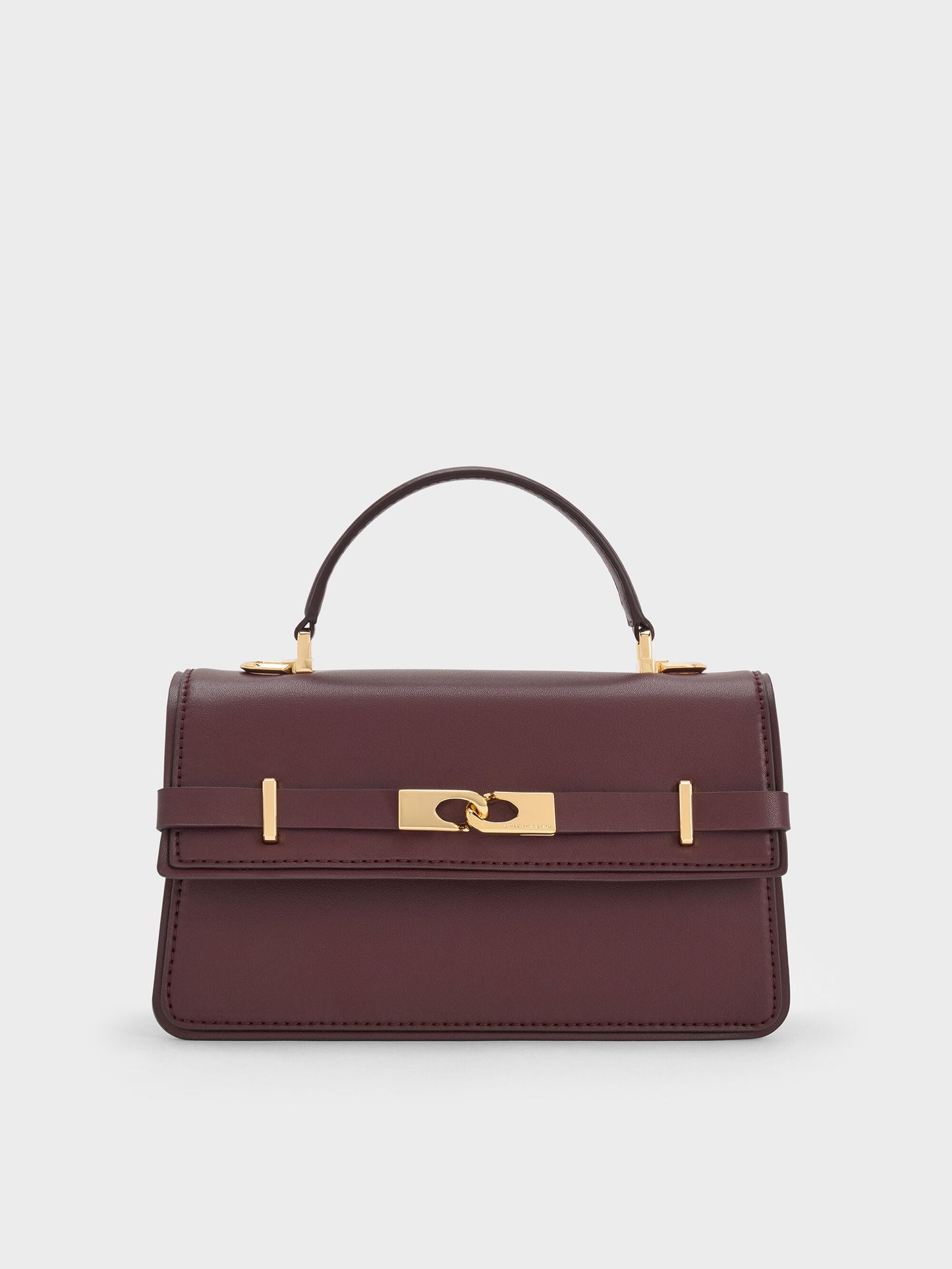 Arlet Belted Top Handle Bag - Wineberry Red | CHARLES & KEITH