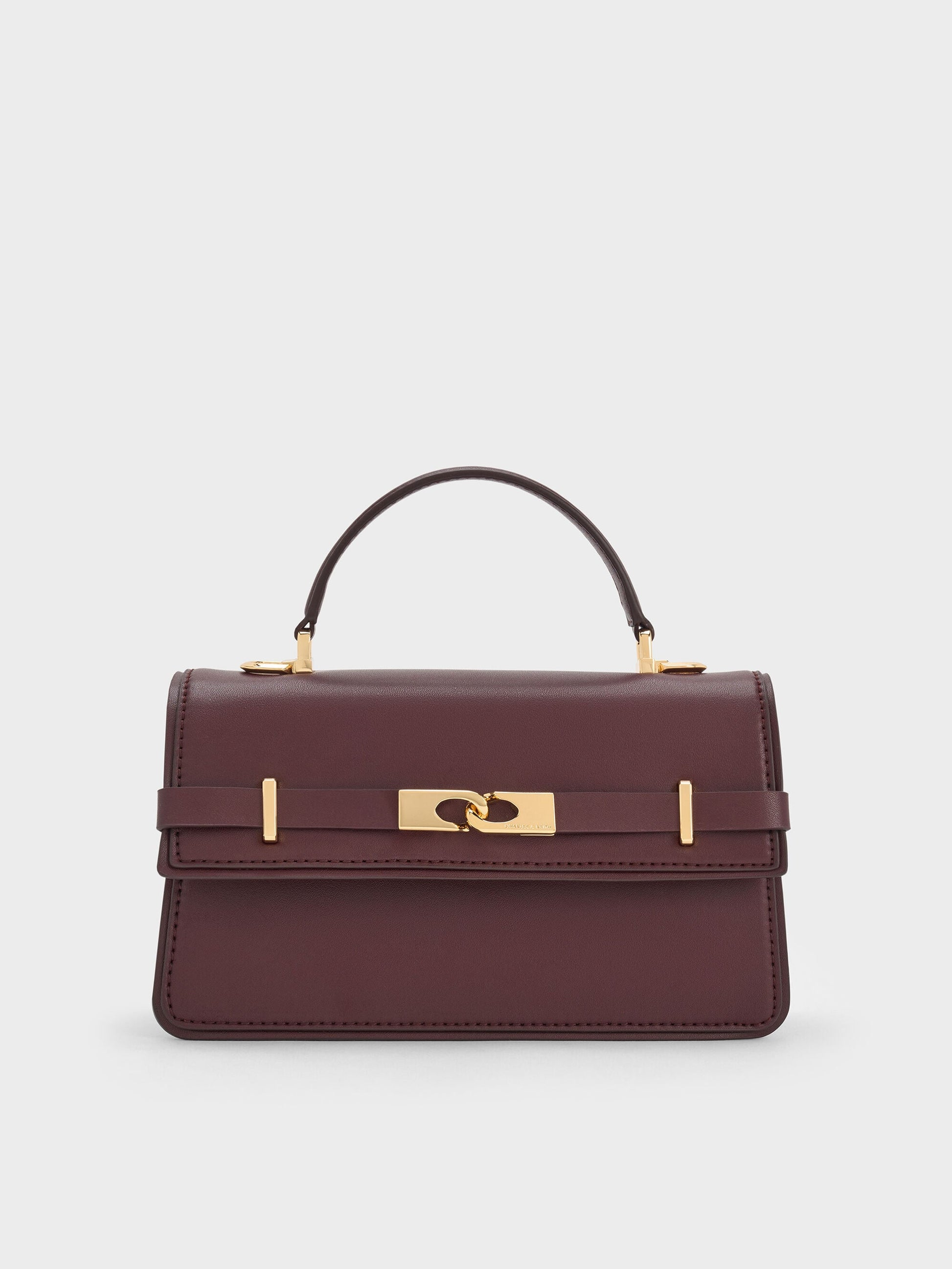 Arlet Belted Top Handle Bag - Wineberry Red | CHARLES & KEITH
