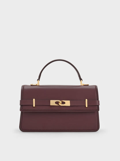 Arlet Belted Top Handle Bag - Wineberry Red | CHARLES & KEITH