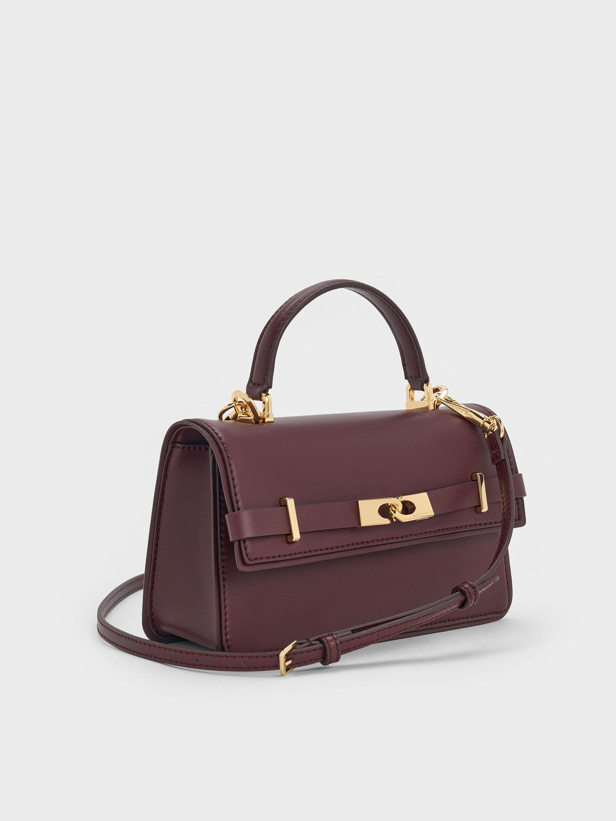 Arlet Belted Top Handle Bag - Wineberry Red | CHARLES & KEITH