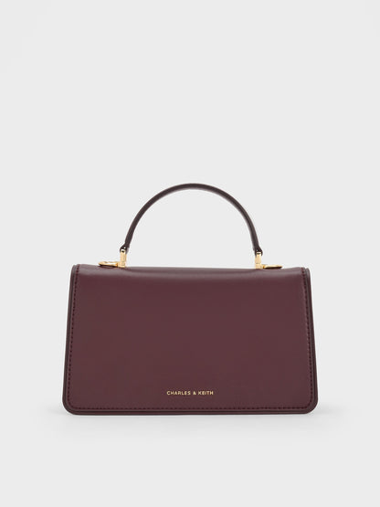 Arlet Belted Top Handle Bag - Wineberry Red | CHARLES & KEITH