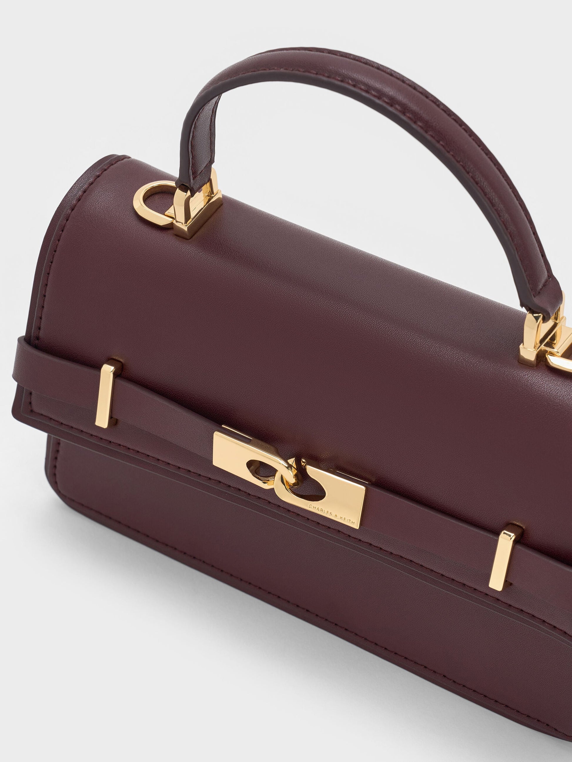 Arlet Belted Top Handle Bag - Wineberry Red | CHARLES & KEITH