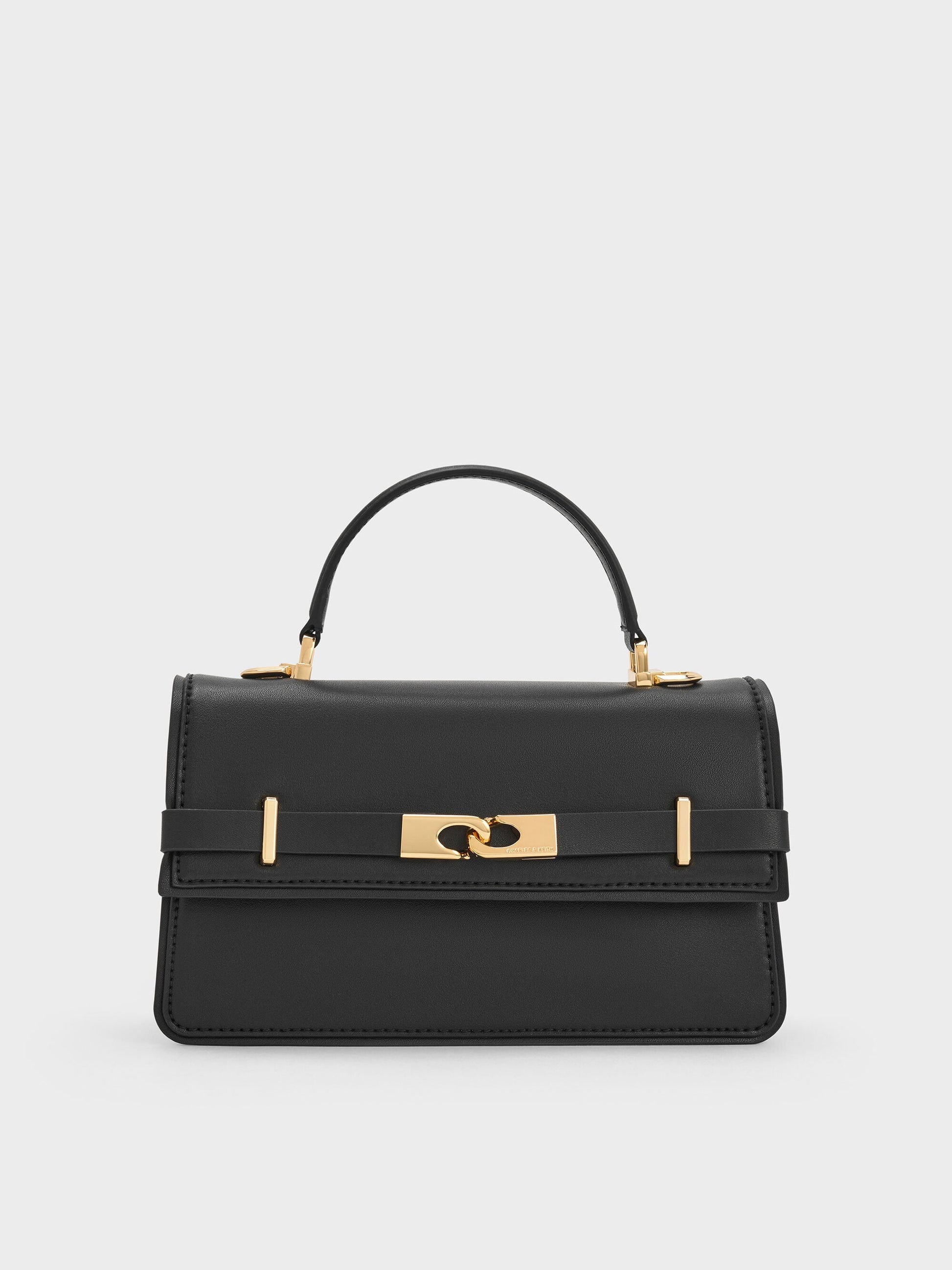 Arlet Belted Top Handle Bag - Black | CHARLES & KEITH