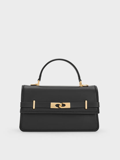 Arlet Belted Top Handle Bag - Black | CHARLES & KEITH