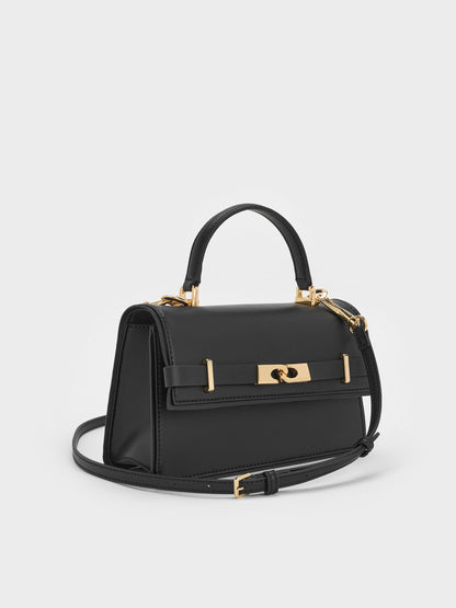 Arlet Belted Top Handle Bag - Black | CHARLES & KEITH