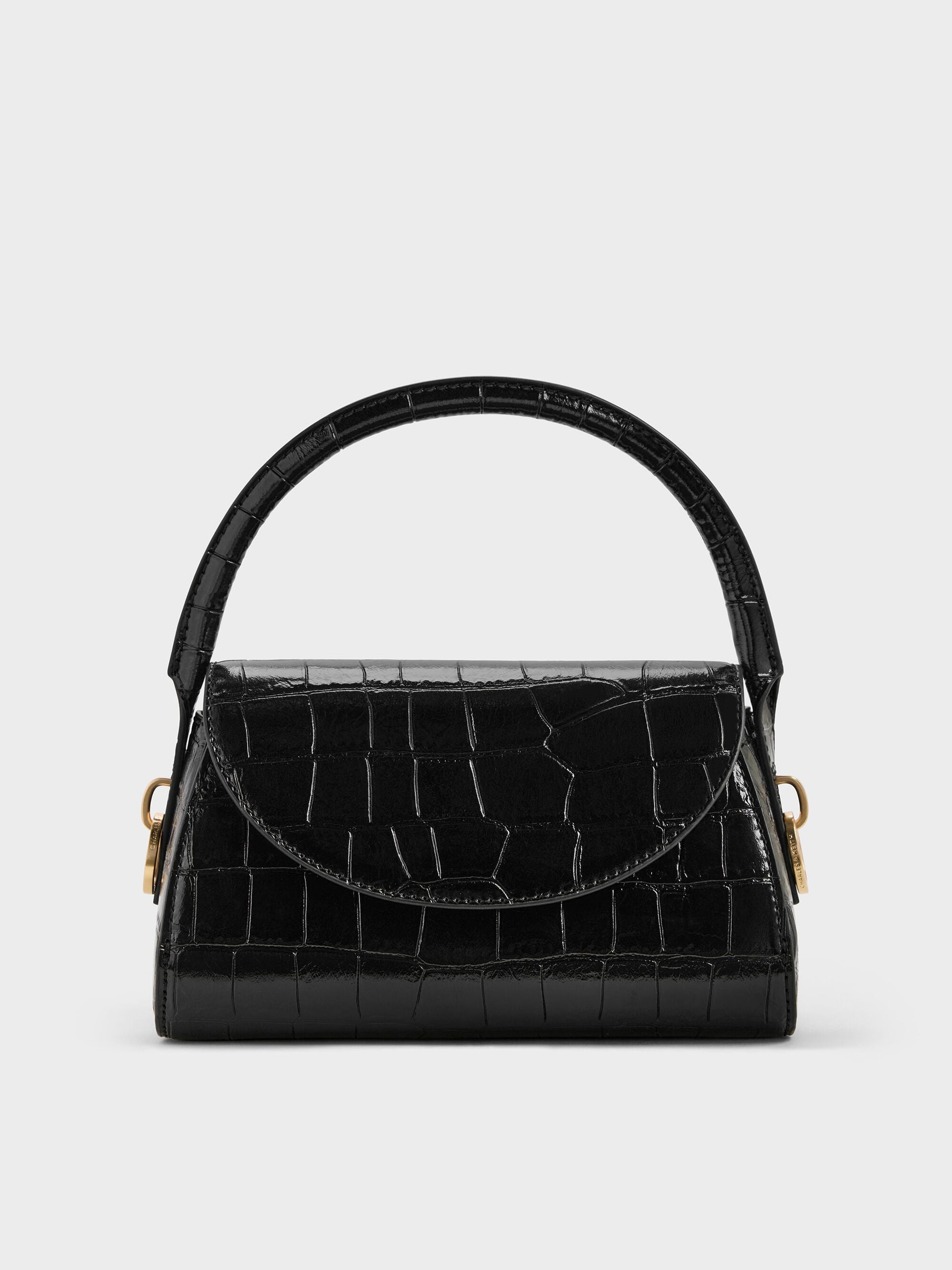 Kaila Croc-Effect Top Handle Bag - Black Croco | CHARLES & KEITH