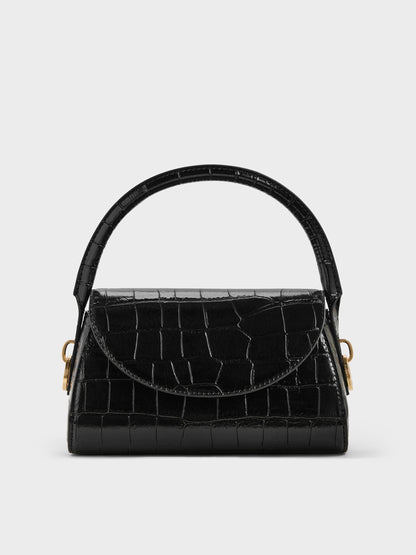 Kaila Croc-Effect Top Handle Bag - Black Croco | CHARLES & KEITH