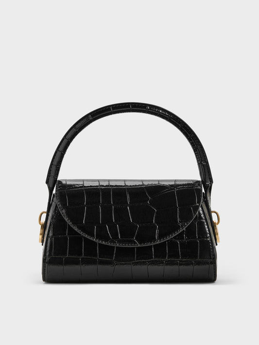 Kaila Croc-Effect Top Handle Bag - Black Croco | CHARLES & KEITH