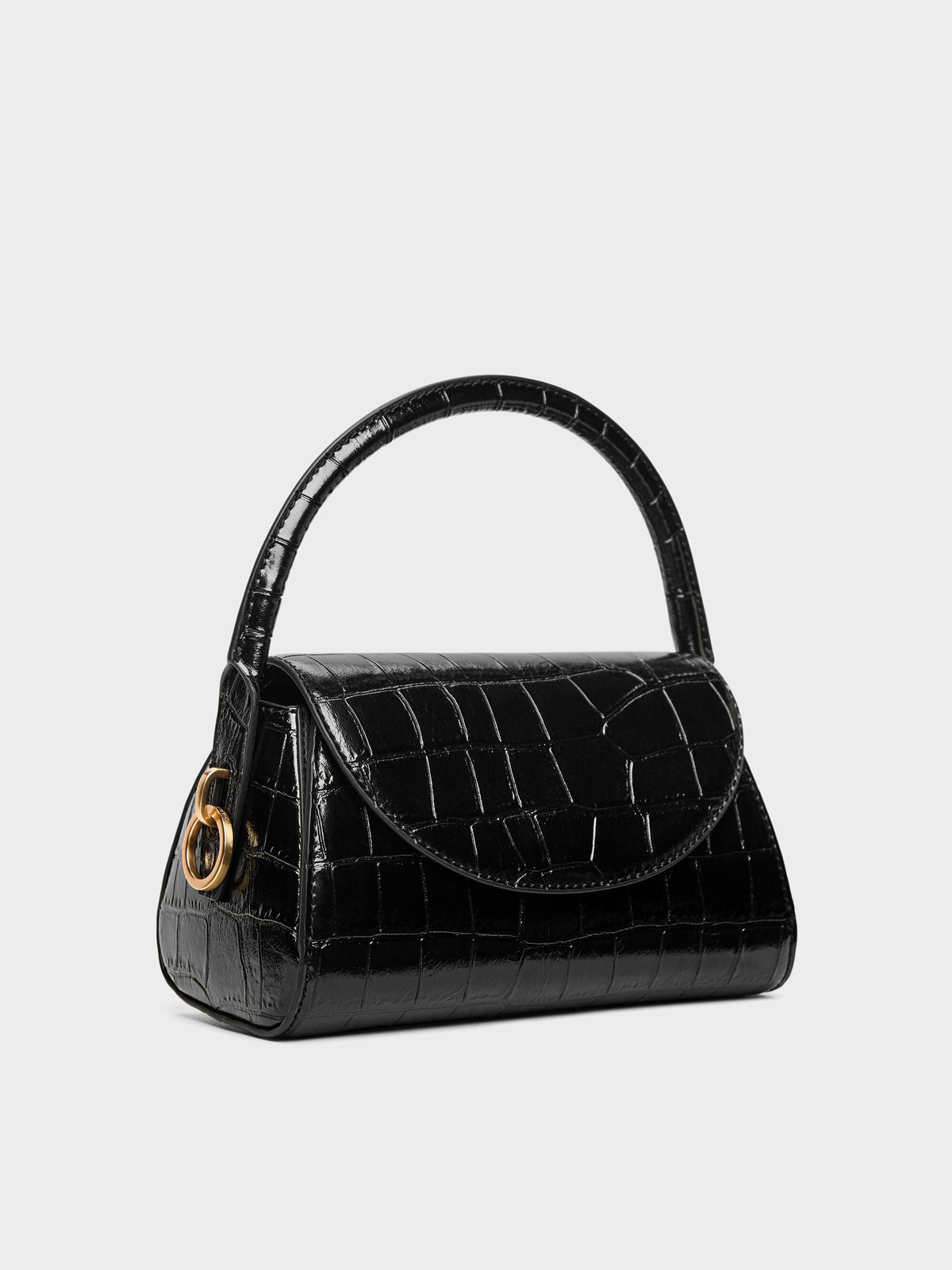 Kaila Croc-Effect Top Handle Bag - Black Croco | CHARLES & KEITH