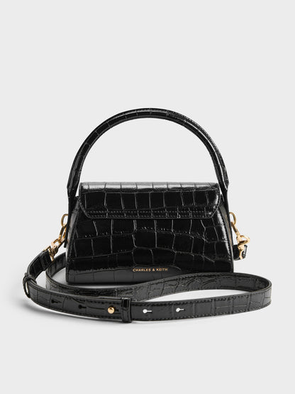 Kaila Croc-Effect Top Handle Bag - Black Croco | CHARLES & KEITH