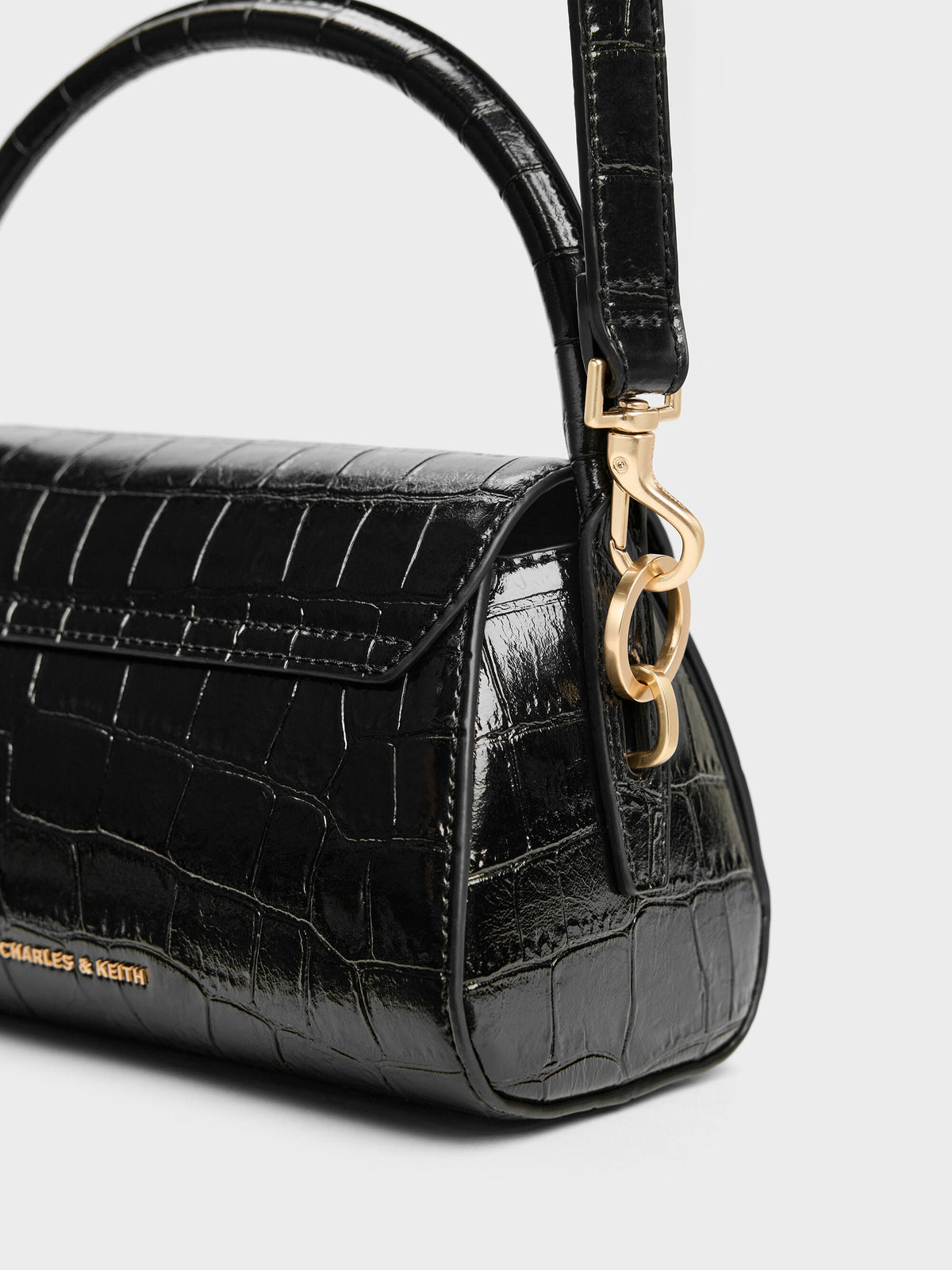 Kaila Croc-Effect Top Handle Bag - Black Croco | CHARLES & KEITH
