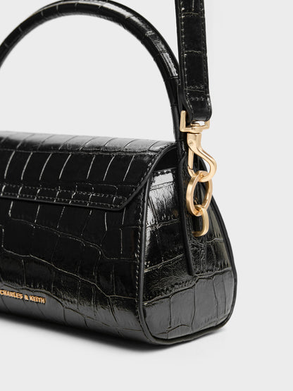 Kaila Croc-Effect Top Handle Bag - Black Croco | CHARLES & KEITH