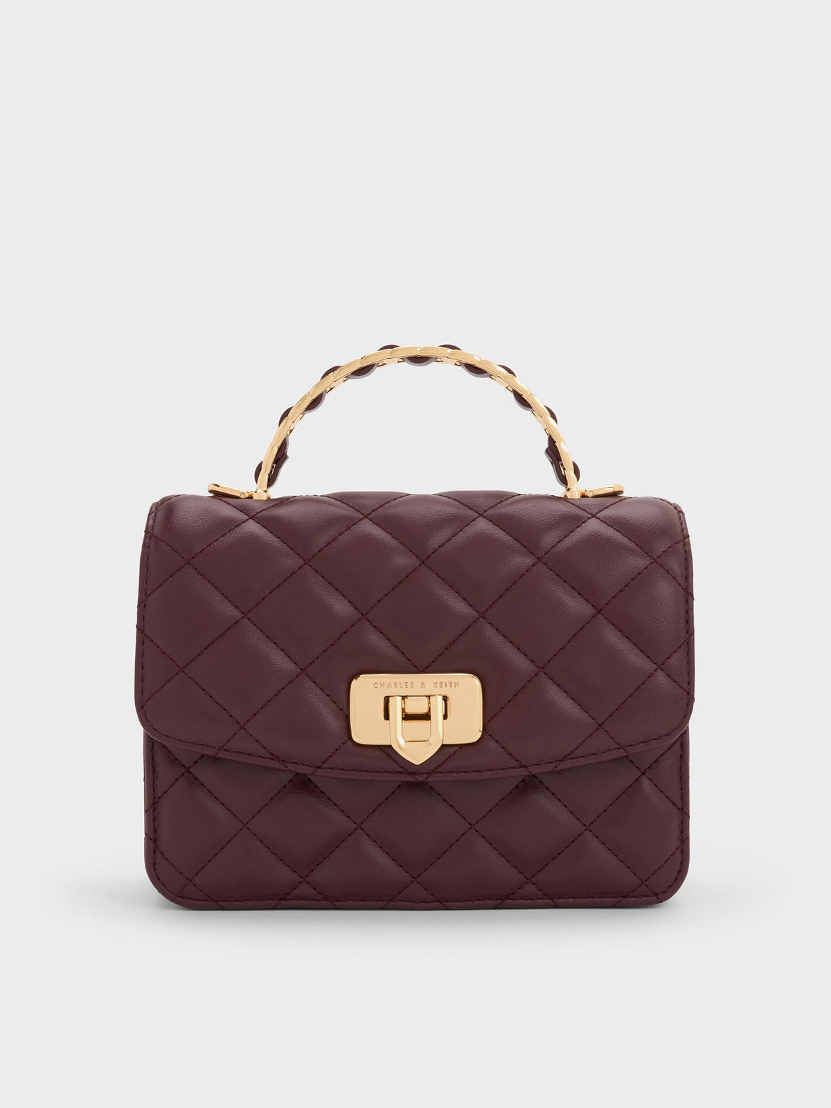 Cressida Quilted Top Handle Bag - Wineberry Red | CHARLES & KEITH