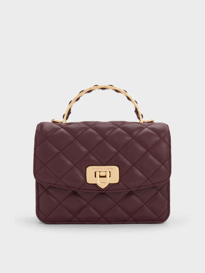 Cressida Quilted Top Handle Bag - Wineberry Red | CHARLES & KEITH