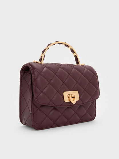 Cressida Quilted Top Handle Bag - Wineberry Red | CHARLES & KEITH