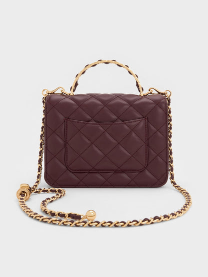 Cressida Quilted Top Handle Bag - Wineberry Red | CHARLES & KEITH