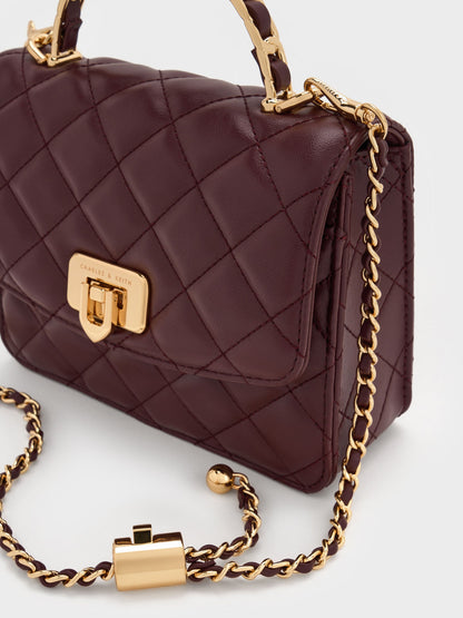 Cressida Quilted Top Handle Bag - Wineberry Red | CHARLES & KEITH