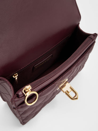 Cressida Quilted Top Handle Bag - Wineberry Red | CHARLES & KEITH