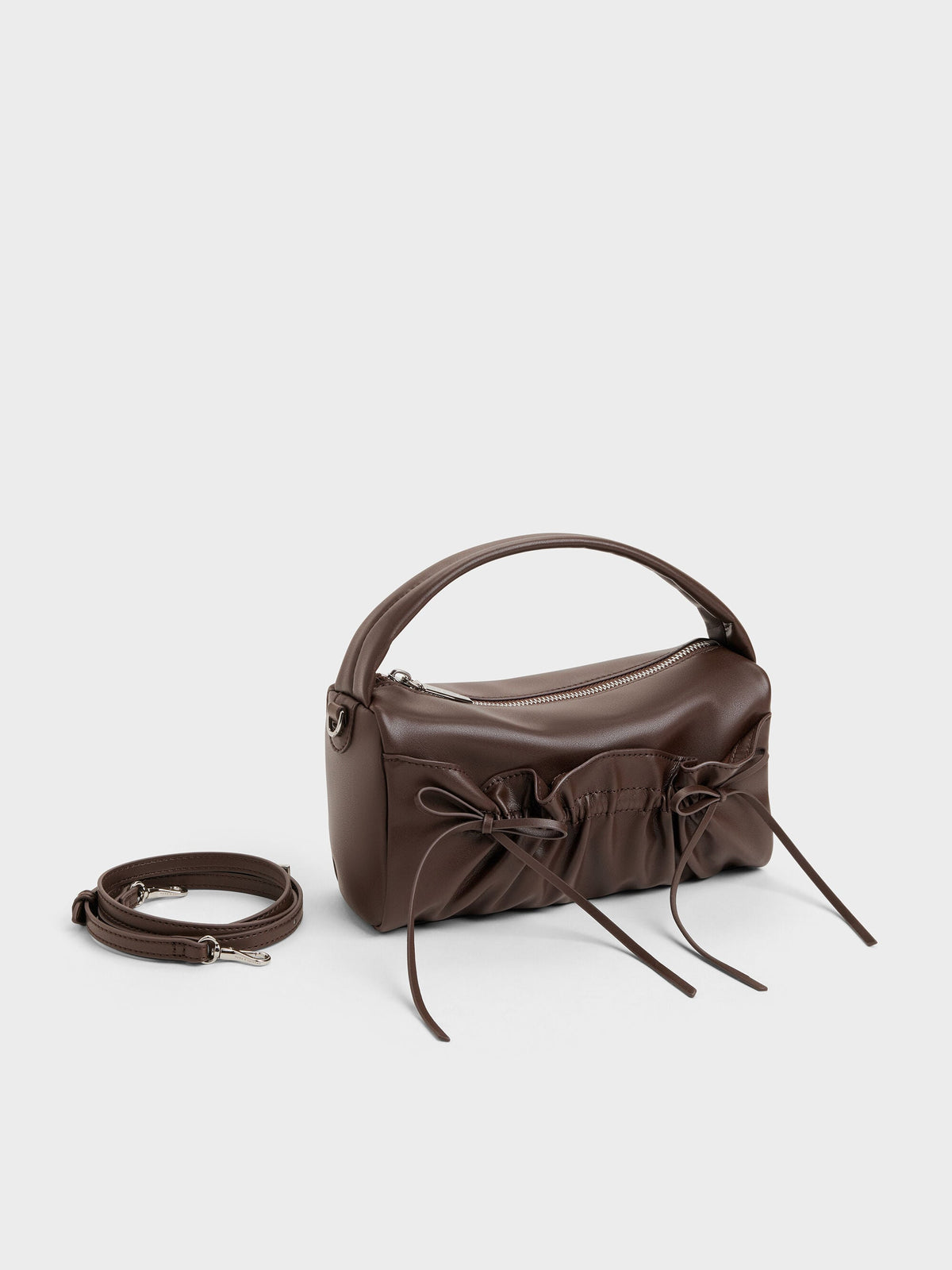 Reese Ruched Bow Top Handle Bag - Espresso Brown | CHARLES & KEITH
