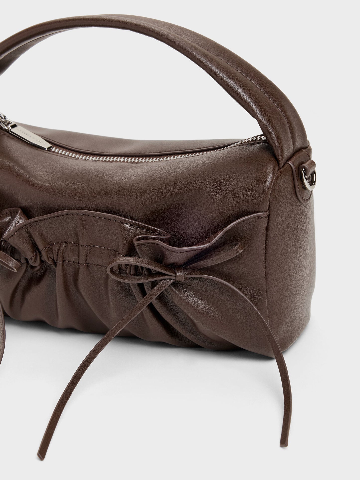 Reese Ruched Bow Top Handle Bag - Espresso Brown | CHARLES & KEITH