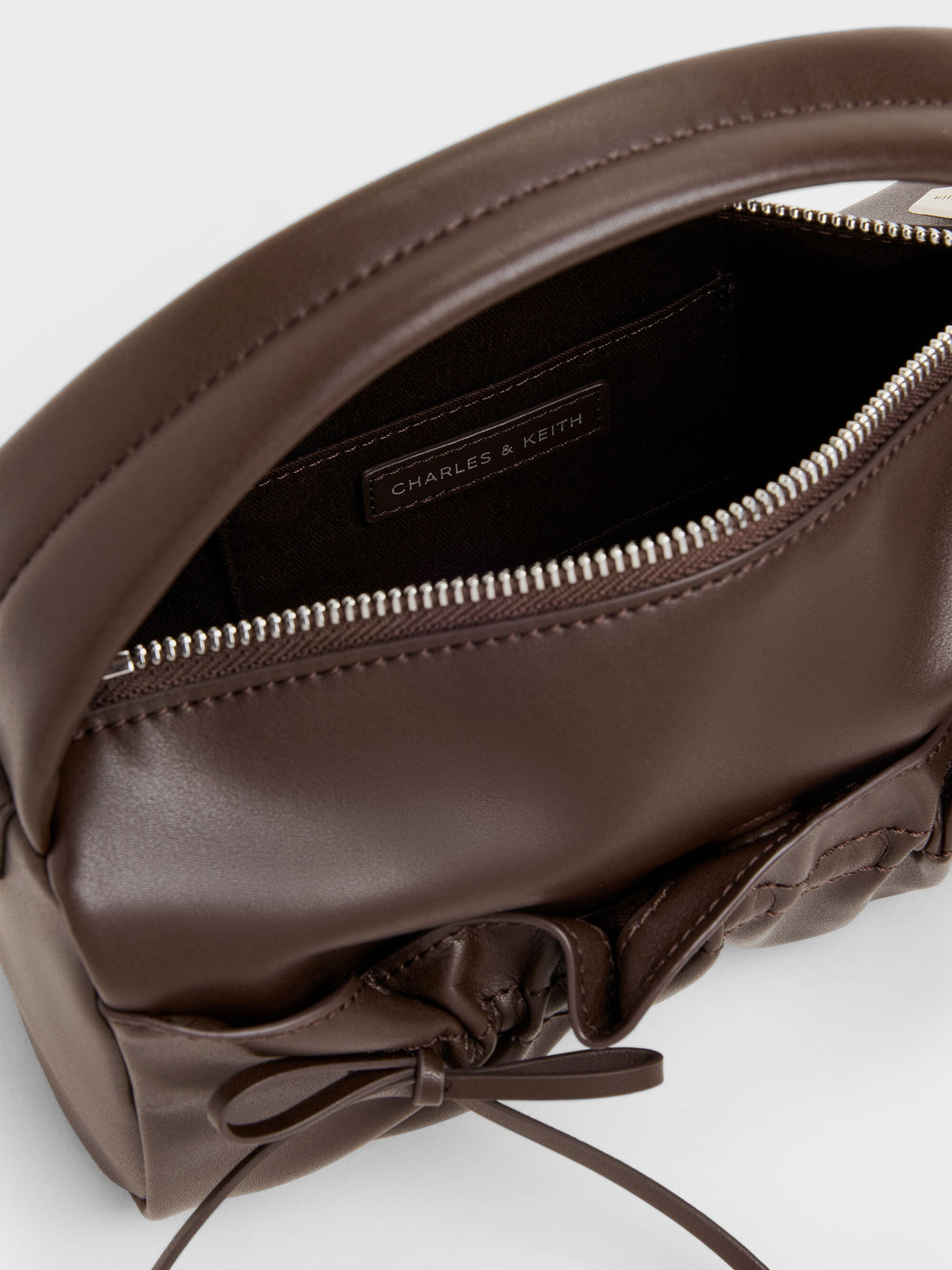 Reese Ruched Bow Top Handle Bag - Espresso Brown | CHARLES & KEITH