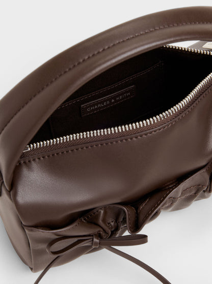 Reese Ruched Bow Top Handle Bag - Espresso Brown | CHARLES & KEITH