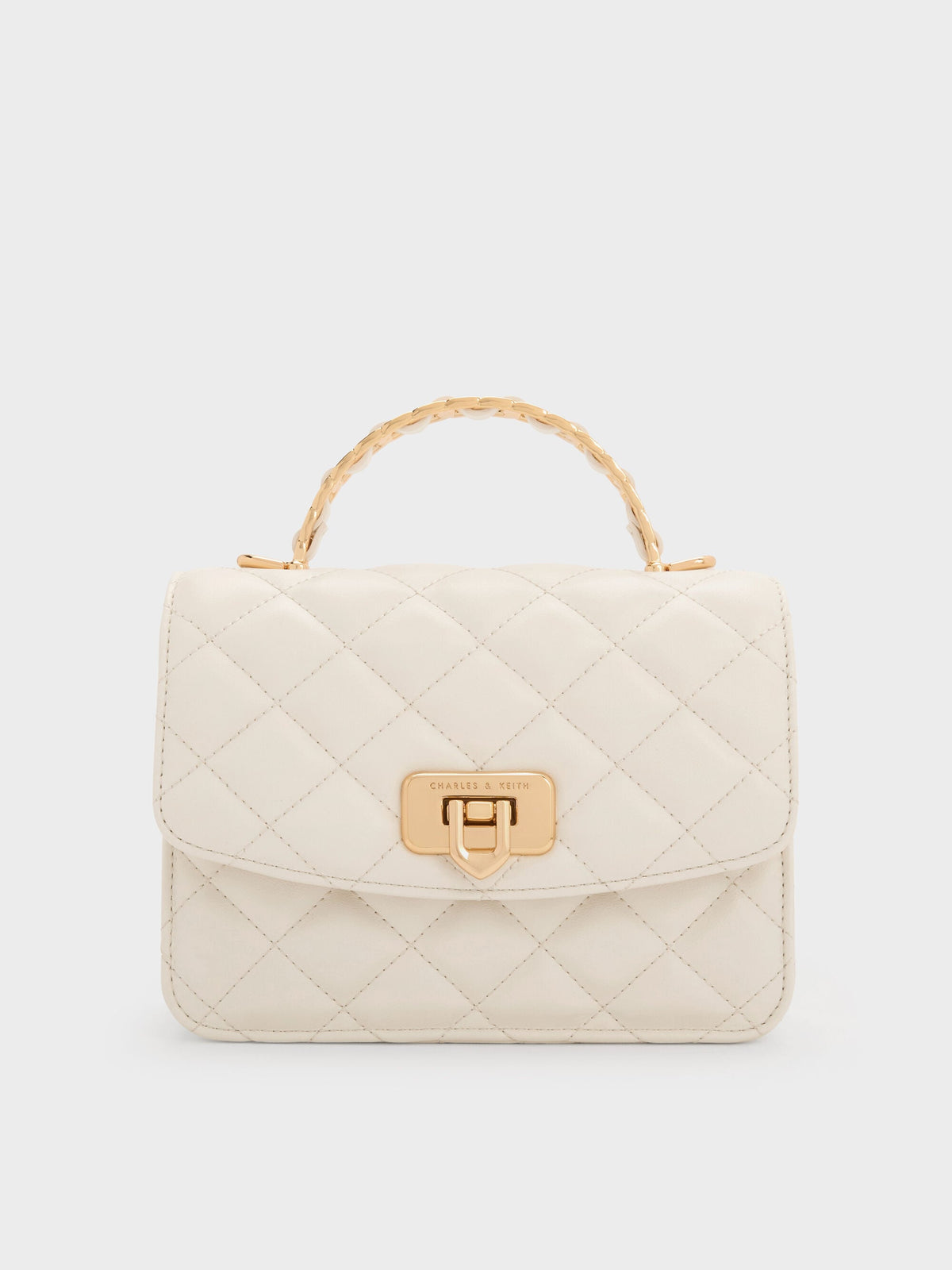 Cressida Quilted Top Handle Bag - Cream | CHARLES & KEITH