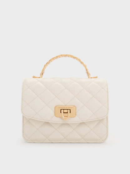 Cressida Quilted Top Handle Bag - Cream | CHARLES & KEITH