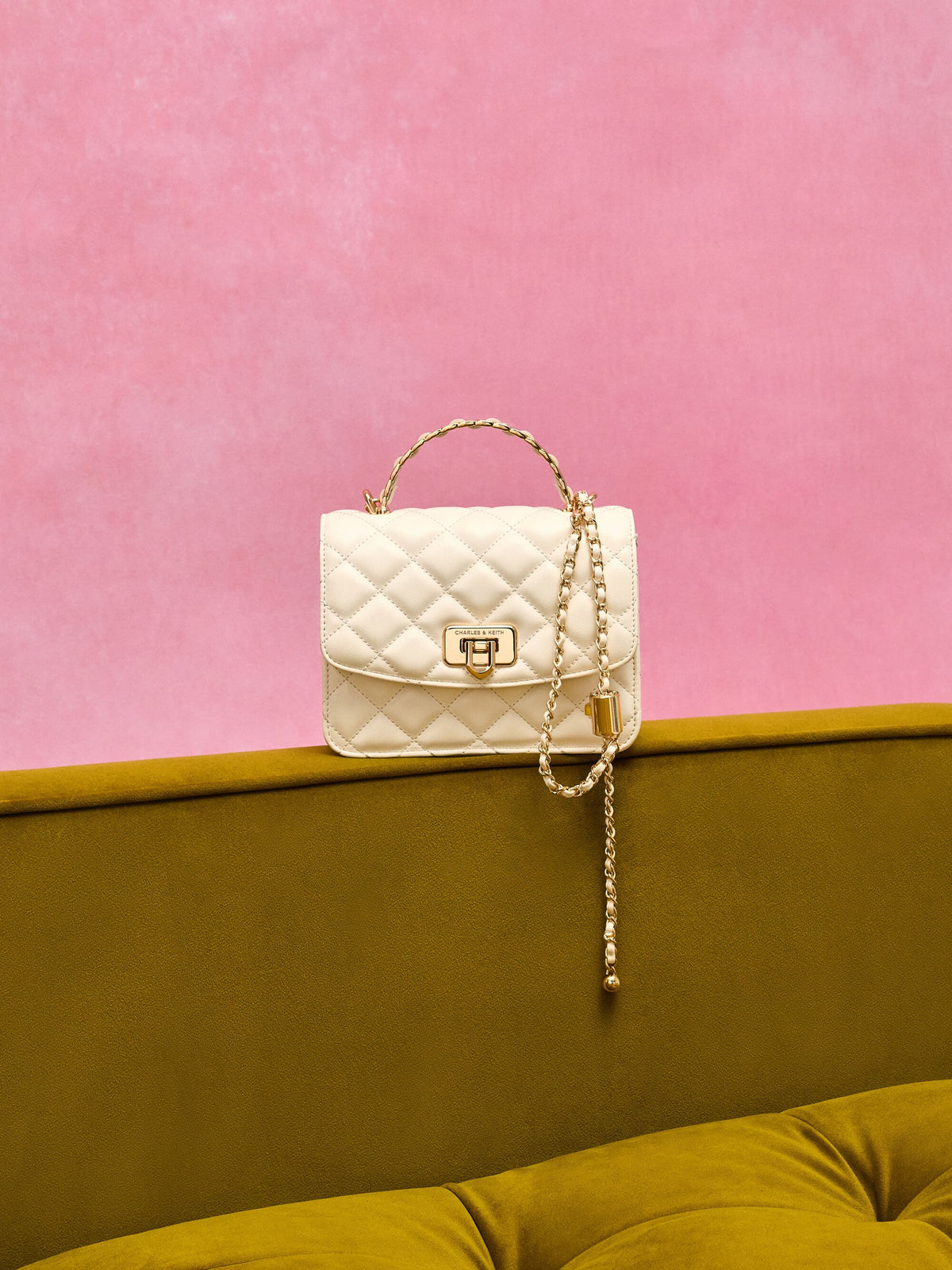 Cressida Quilted Top Handle Bag - Cream | CHARLES & KEITH