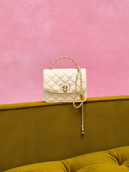 Cressida Quilted Top Handle Bag - Cream | CHARLES & KEITH