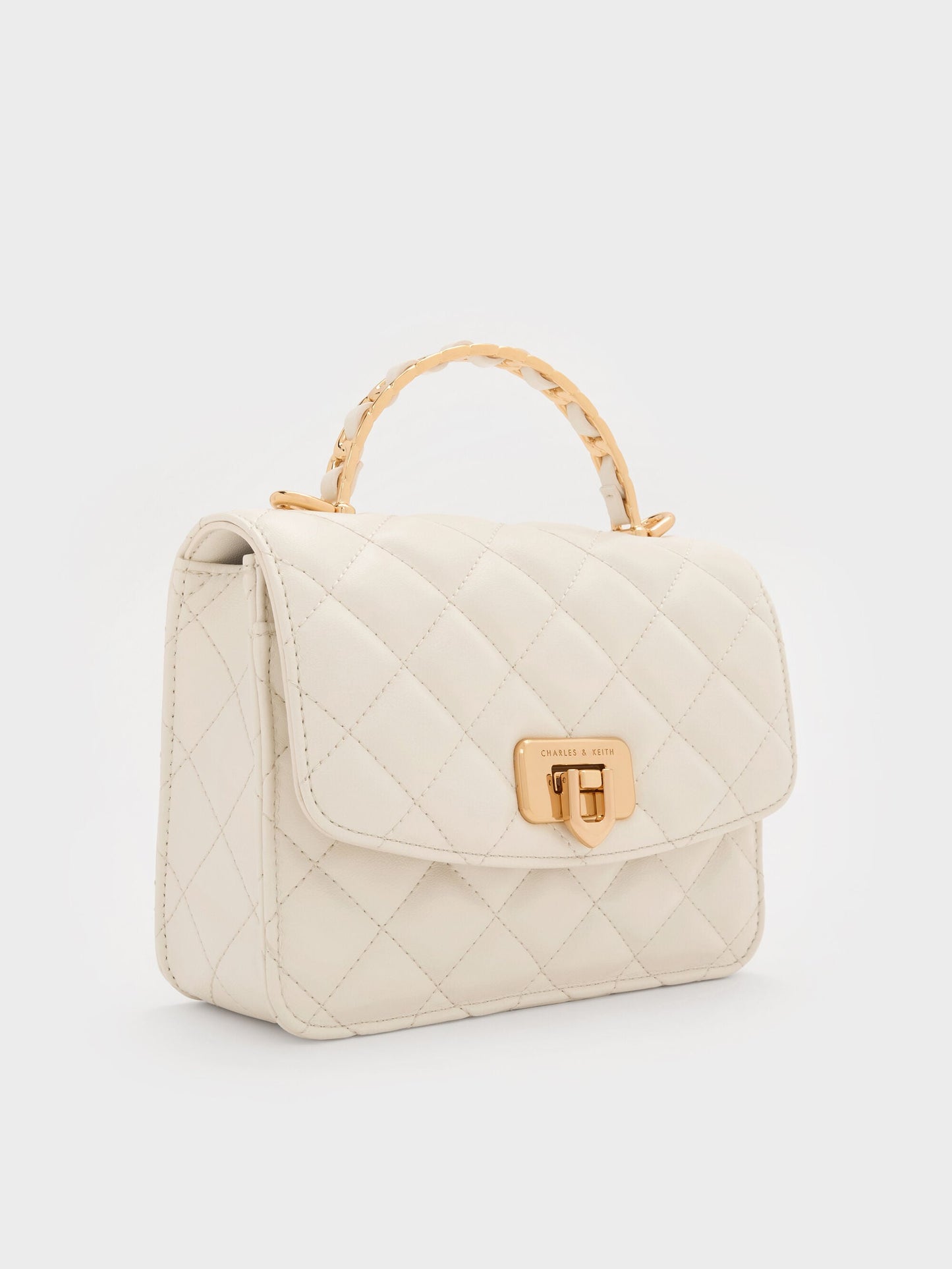 Cressida Quilted Top Handle Bag - Cream | CHARLES & KEITH