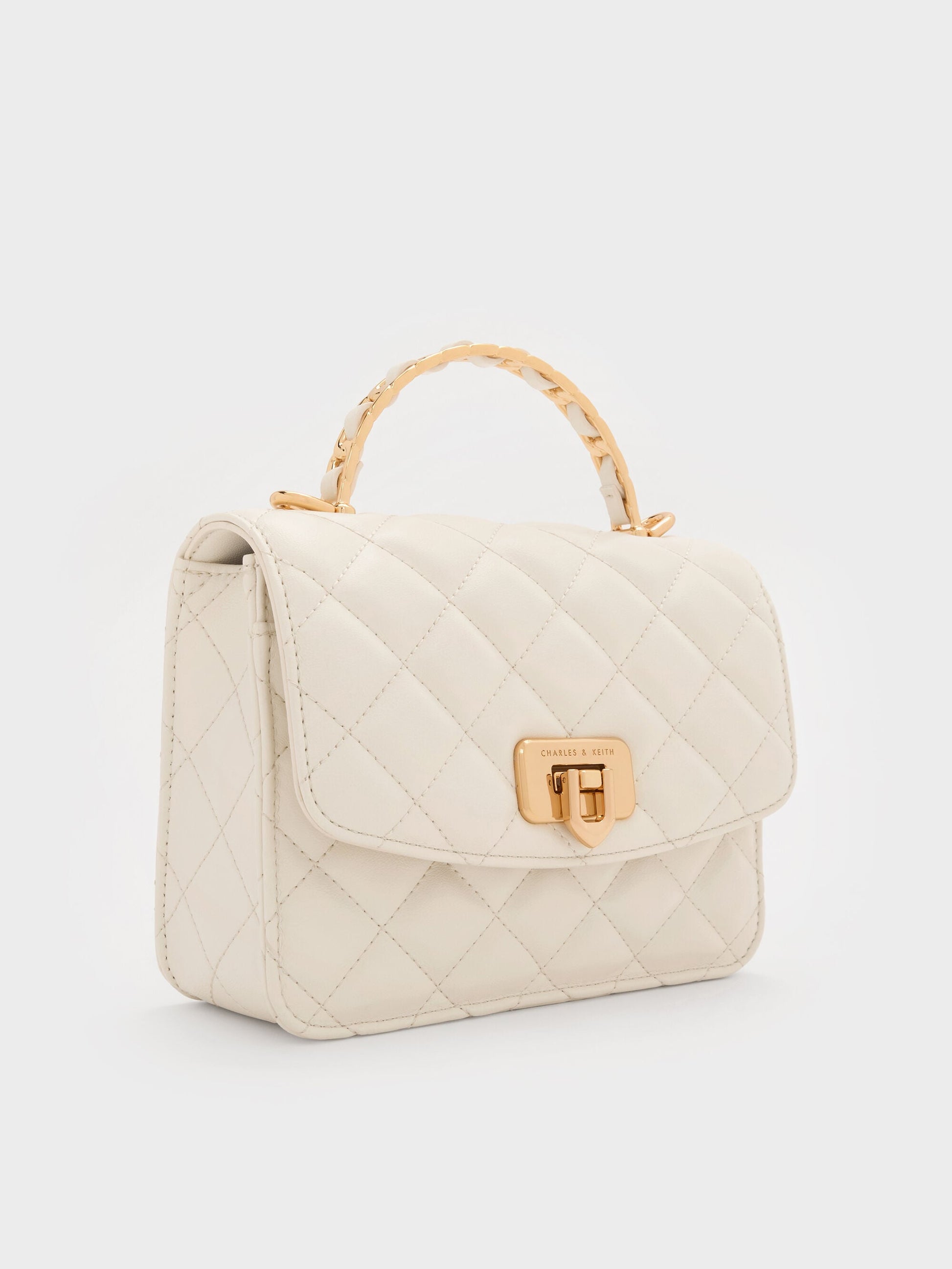 Cressida Quilted Top Handle Bag - Cream | CHARLES & KEITH