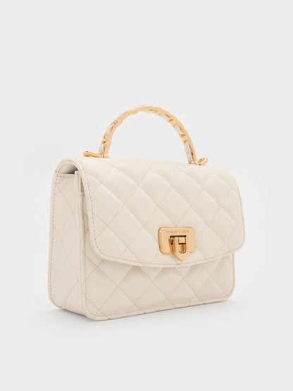 Cressida Quilted Top Handle Bag - Cream | CHARLES & KEITH