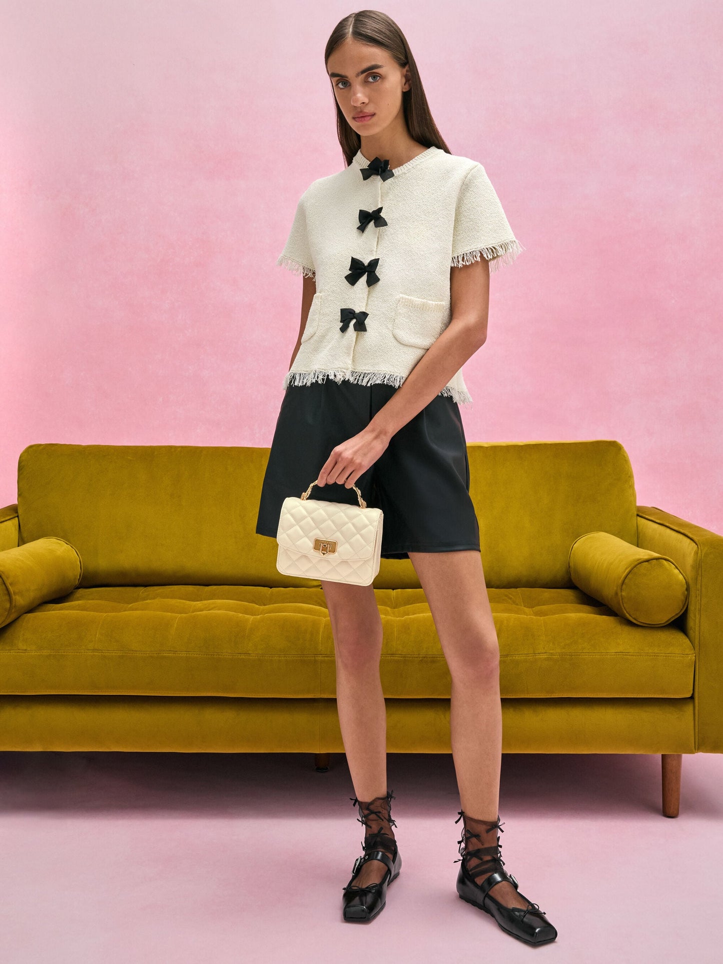 Cressida Quilted Top Handle Bag - Cream | CHARLES & KEITH