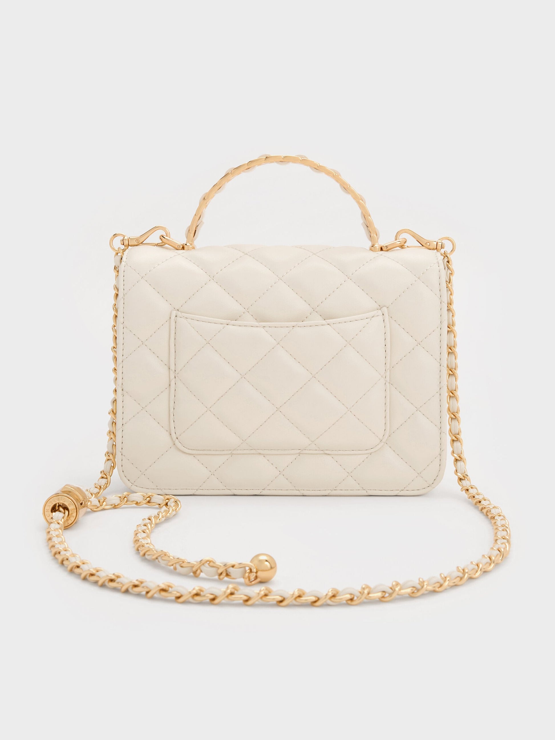 Cressida Quilted Top Handle Bag - Cream | CHARLES & KEITH