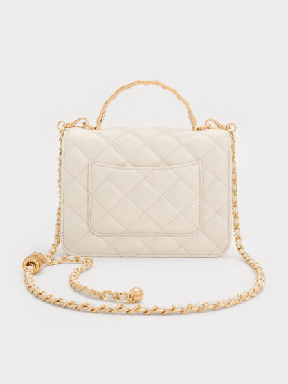 Cressida Quilted Top Handle Bag - Cream | CHARLES & KEITH