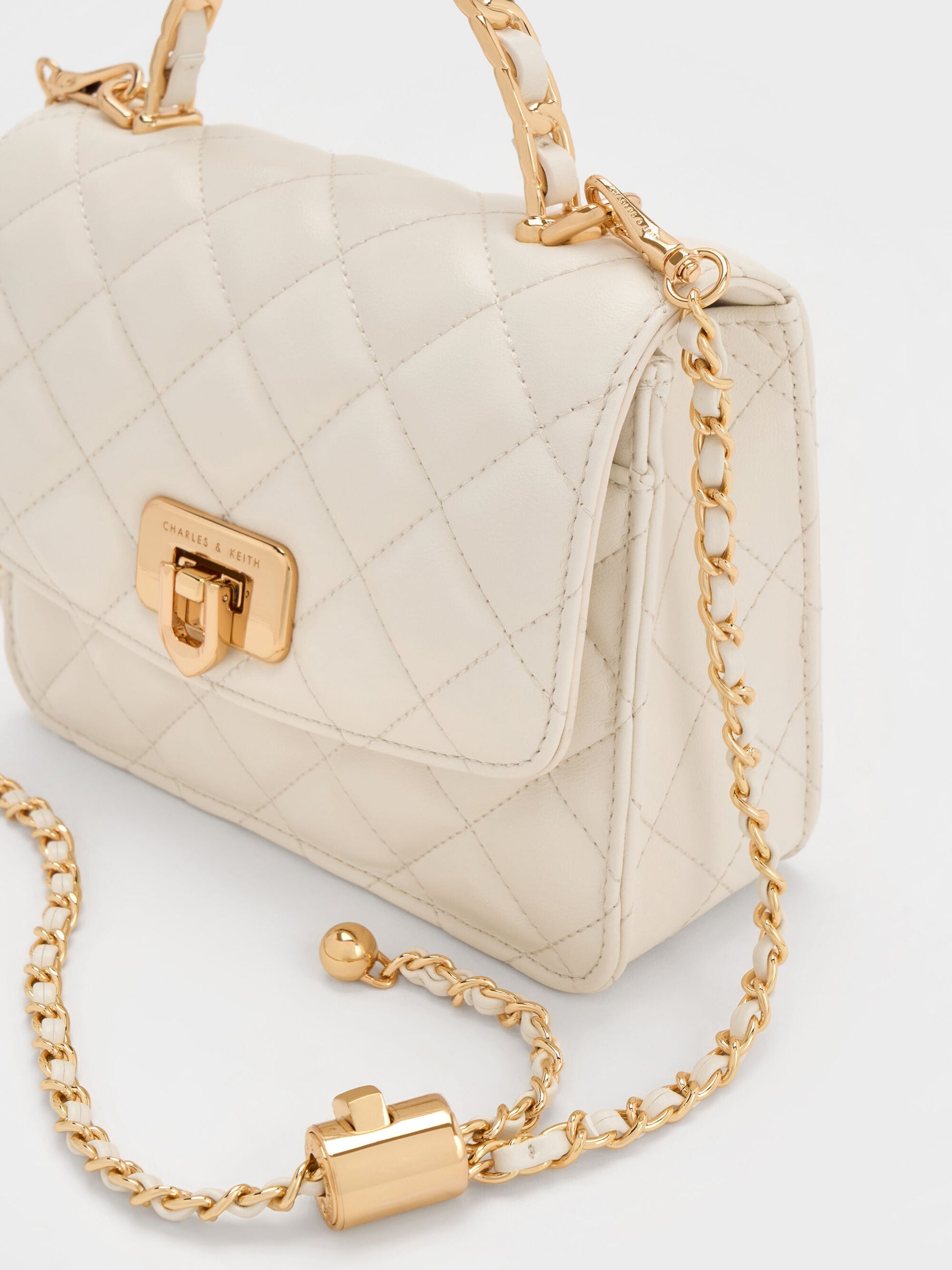 Cressida Quilted Top Handle Bag - Cream | CHARLES & KEITH