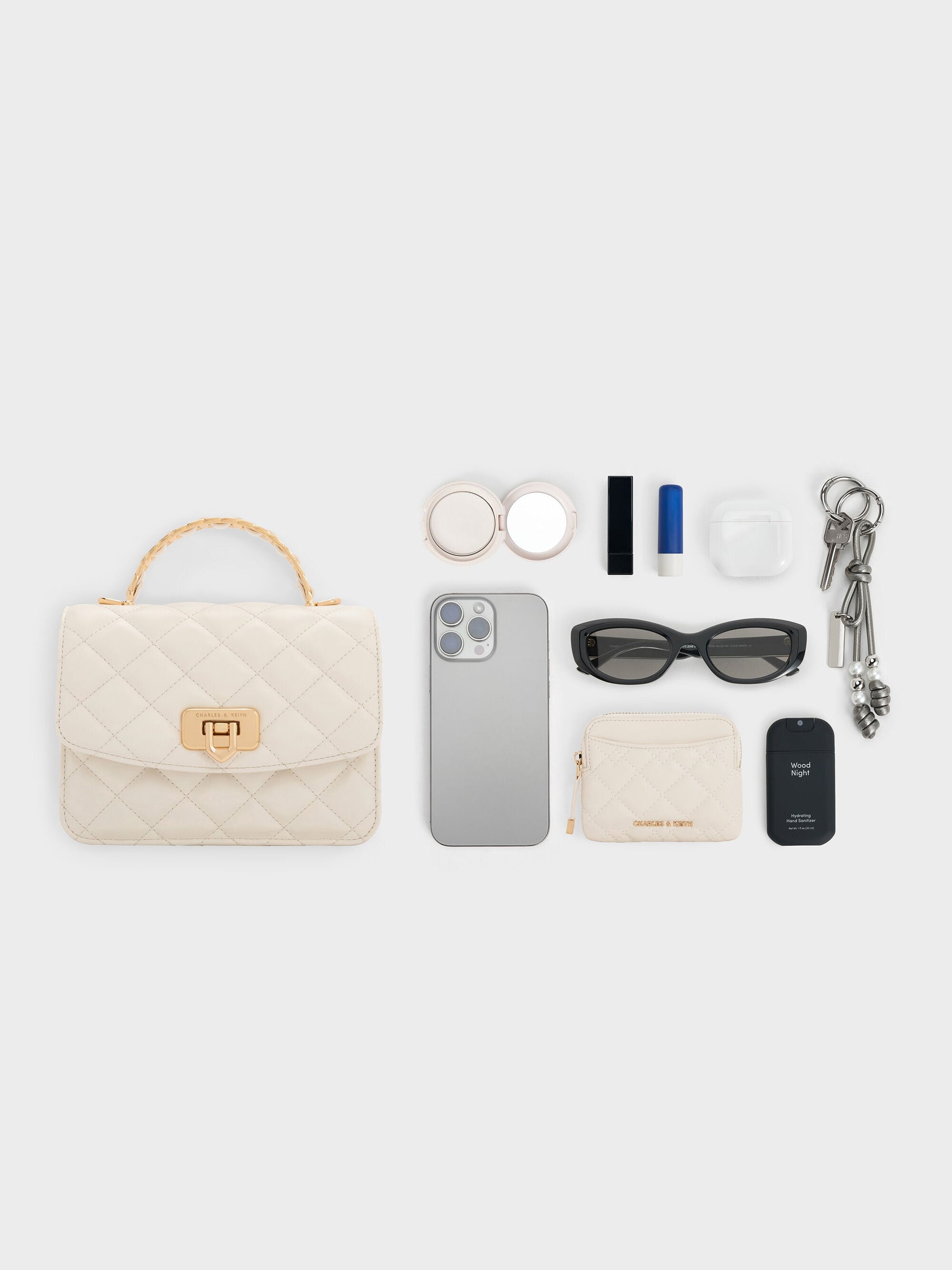 Cressida Quilted Top Handle Bag - Cream | CHARLES & KEITH