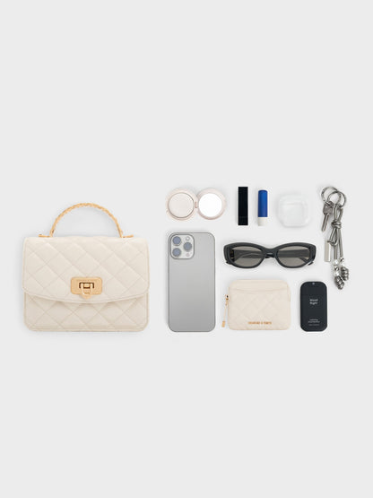 Cressida Quilted Top Handle Bag - Cream | CHARLES & KEITH
