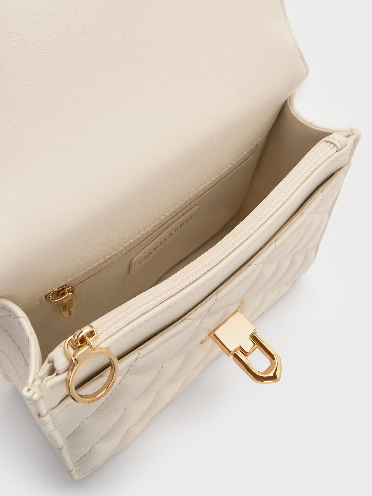 Cressida Quilted Top Handle Bag - Cream | CHARLES & KEITH