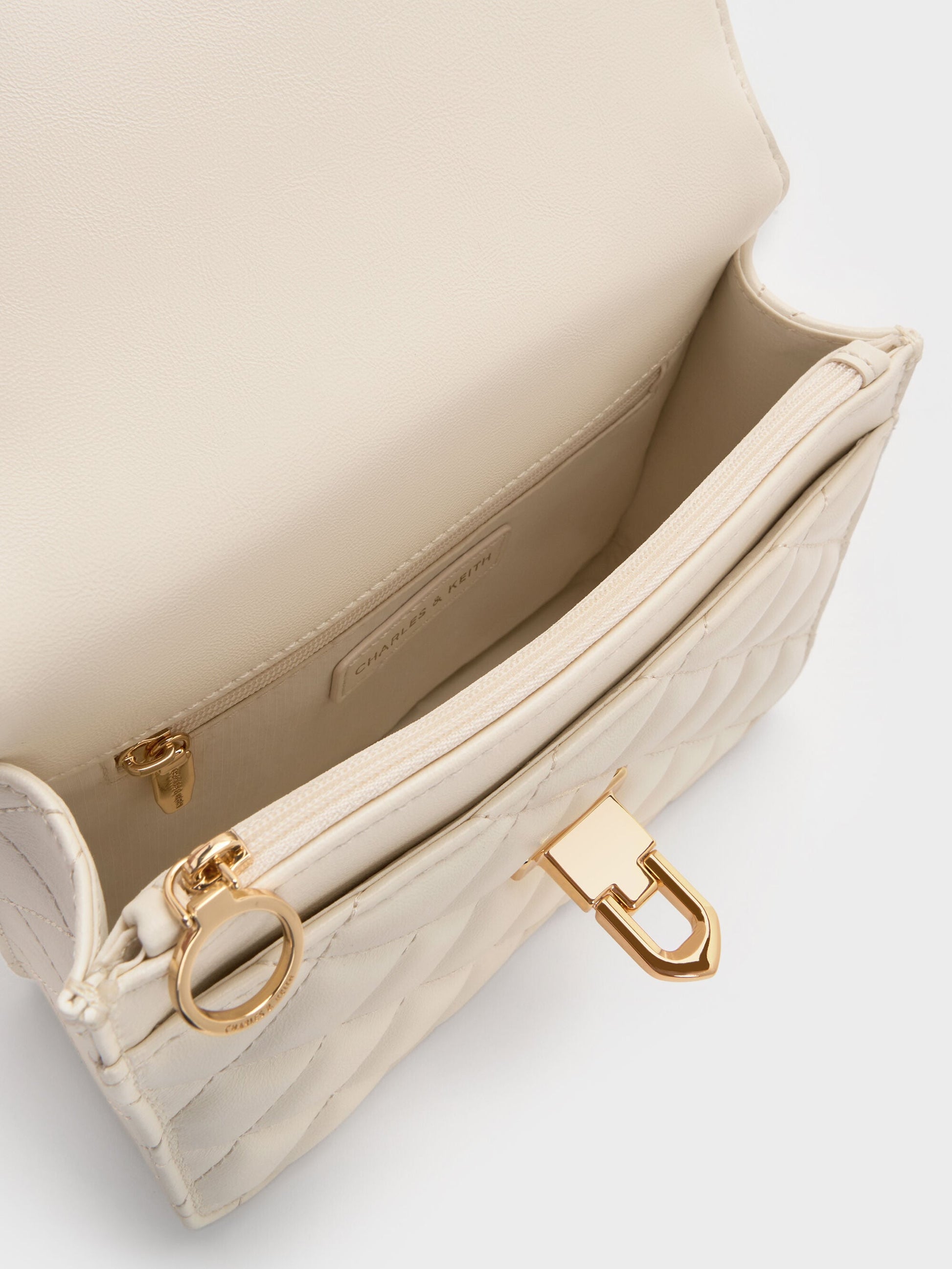 Cressida Quilted Top Handle Bag - Cream | CHARLES & KEITH