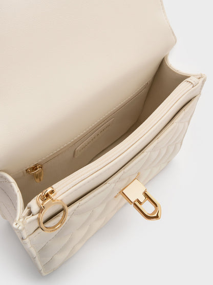 Cressida Quilted Top Handle Bag - Cream | CHARLES & KEITH