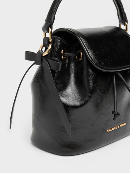 Dalia Bow Top Handle Bag - Black | CHARLES & KEITH