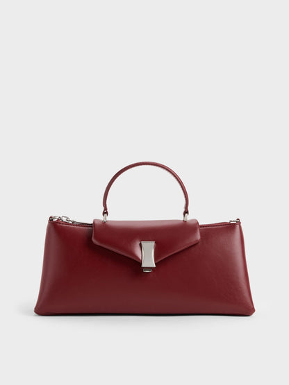 Lilibet Elongated Top Handle Bag - Burgundy | CHARLES & KEITH